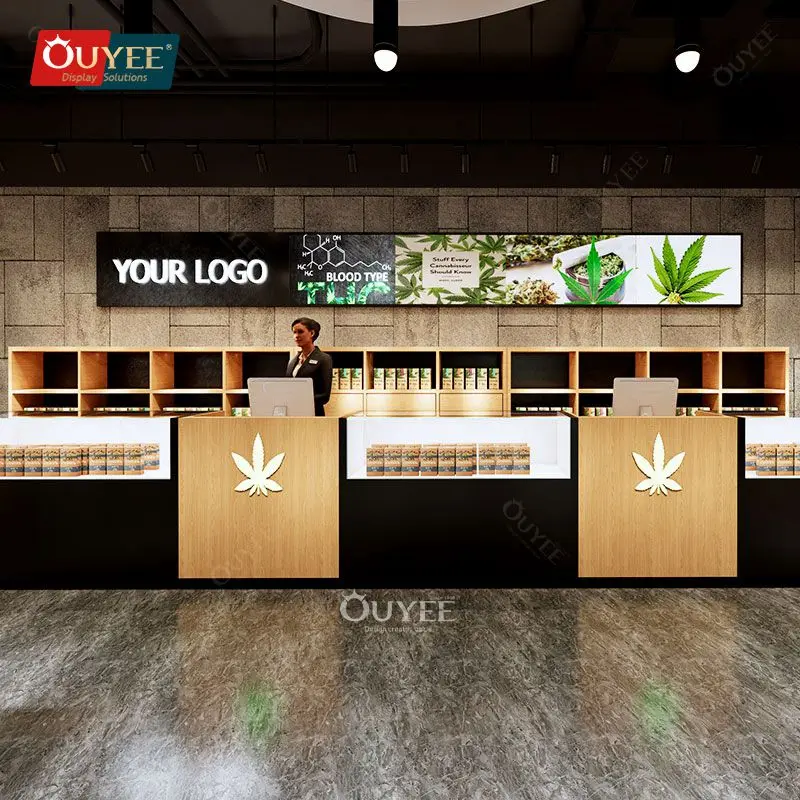 Customized-Shop Furniture Retail Store Display Counter Store Display Showcase Dispensary Shelving Glass Smoke Display