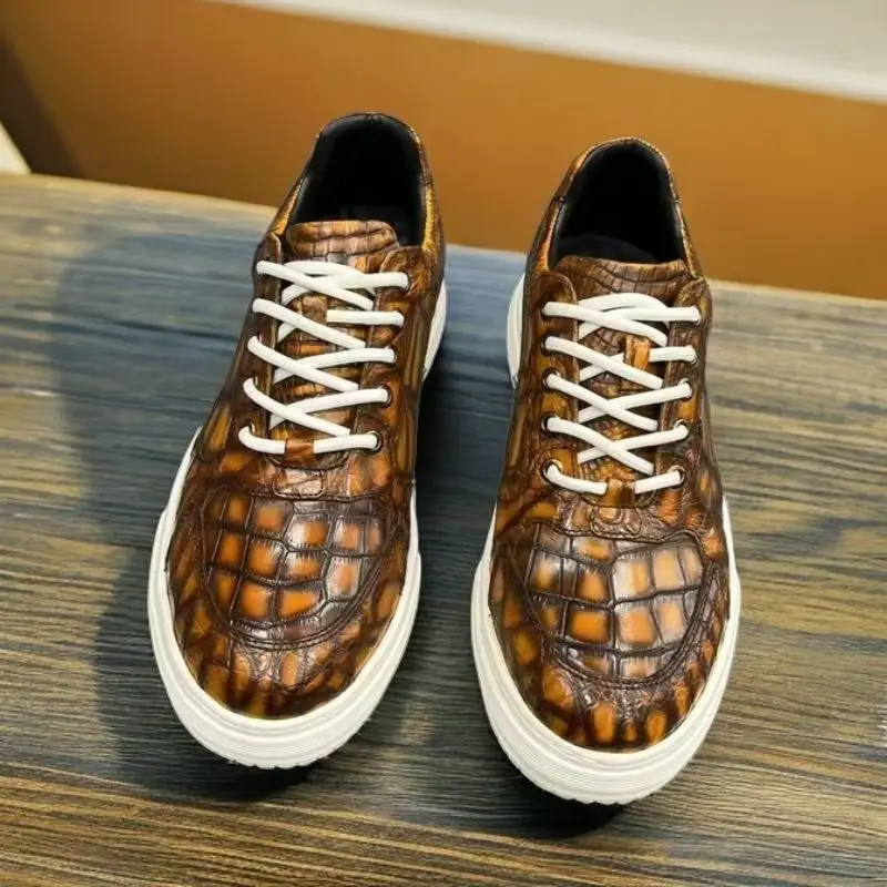

2025 new arrival Crocodile skin causal shoes men,male Genuine leather sneakers pdd702
