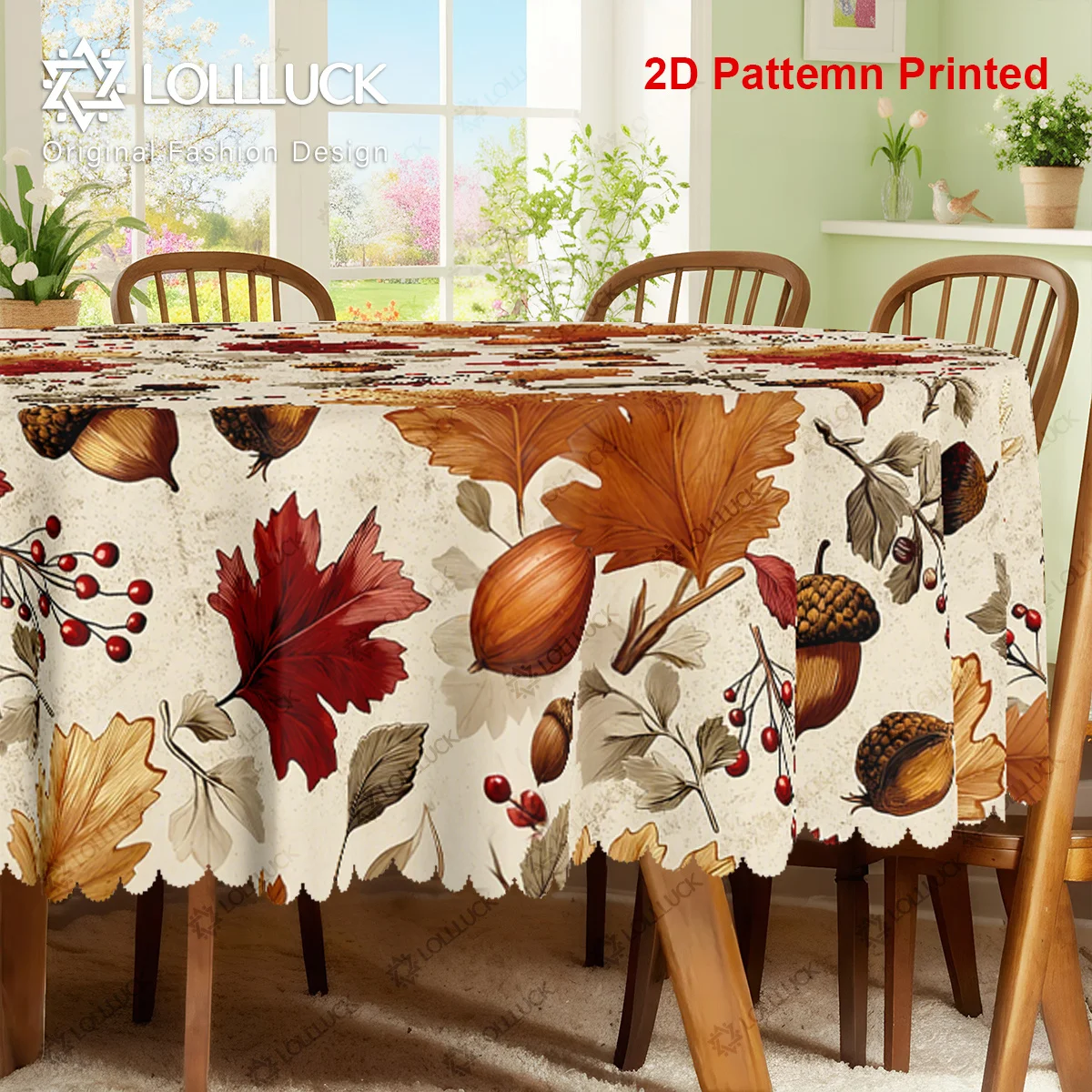 1 piece, a tablecloth with the maple leaf theme, featuring a vintage autumn harvest scene of acorns.zyc
