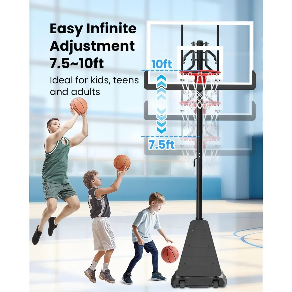 Cesta de basquete externa portátil com 52 cestos inquebráveis, altura ajustável de 10 pés, ideal para pátios de quintal