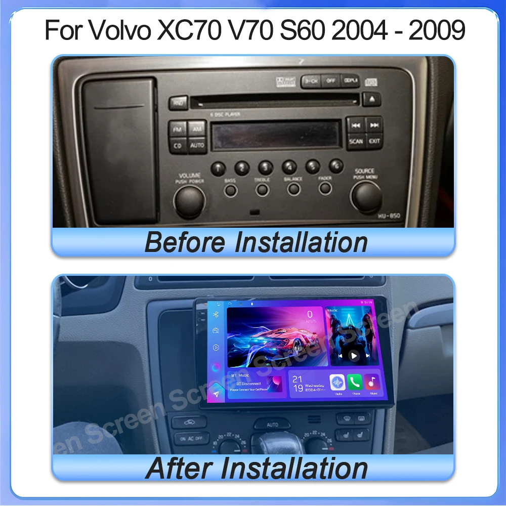 Android 15 For Volvo XC70 V70 S60 2004 2005 2006 2007 2008 2009 Car Radio GPS Navigation Multimidia Player Touch Screen WIFI RDS