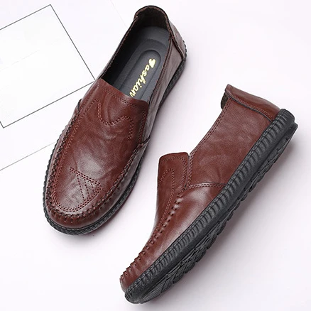 Mocasines de cuero para Hombre, Zapatos de vestir sin cordones, cómodos, ligeros, para caminar