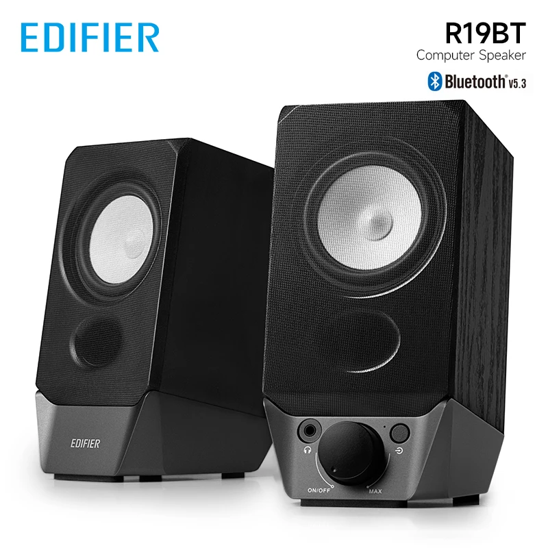 Edifier R19BT Tabletop Computer Speakers with Bluetooth V5.3 AUX Input 2W+2W Output Power Strong Bass USB-A for PC Tablet Laptop