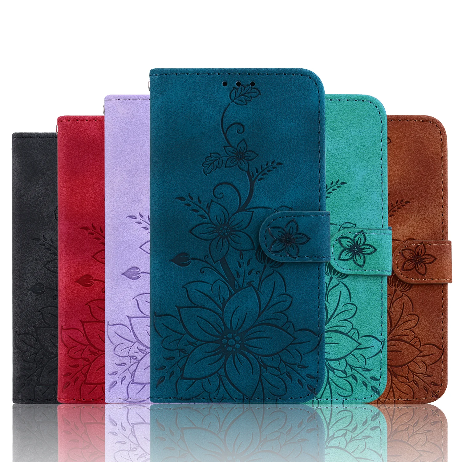 Painting Flowers Leather Wallet Case For Realme 12 11 10 9 8 Pro C67 C63 C55 C35 C33,OnePlus 12R Nord CE 4 3 2 Lite 2T 8T Cover