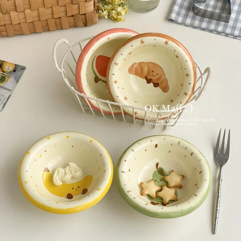 Cute Small Plate with Fruit Pattern, Underglaze Color Ceramic Sauce Plate Tomato Sauce Plate Exquisite Snack Plate