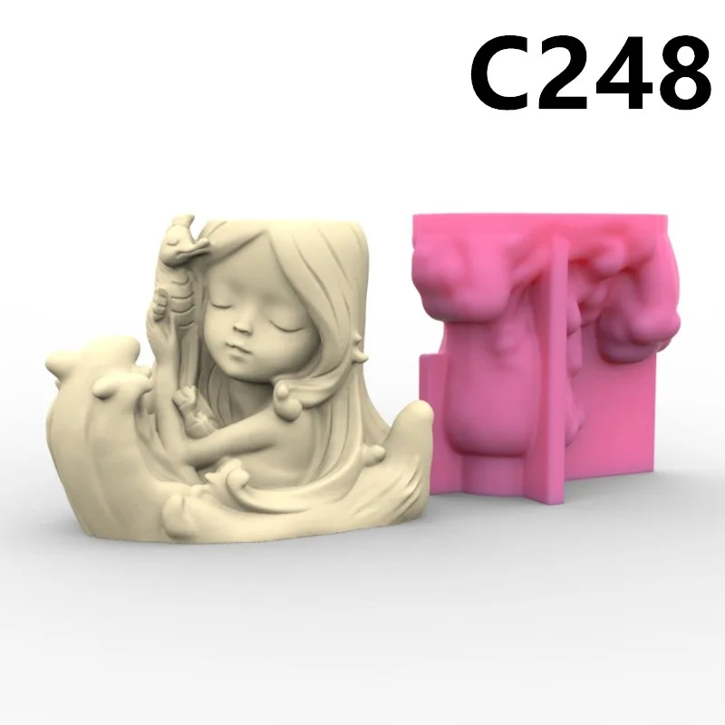 

C248 Seahorse Girl Vase Silicone Mold Scented Stone Ornaments Homemade Ashtray Flower Pot Pen Holder Handicraft Gift Homemade