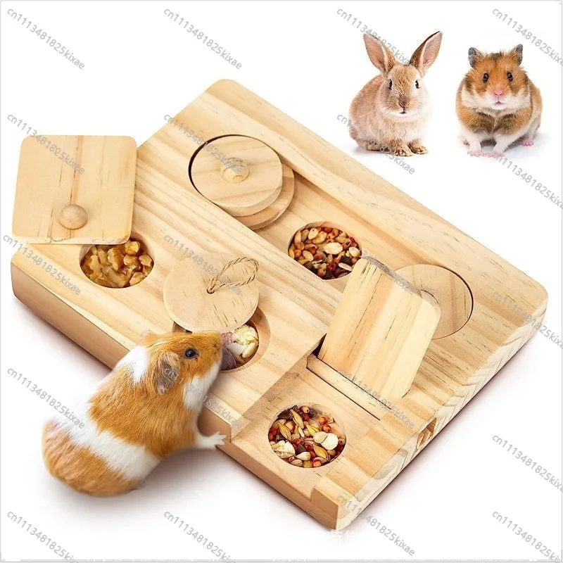 For Solid Wood Hamster Foraging Toy Feeder Wooden Hamster Feeder Golden Bear  Hidden Snack Plate