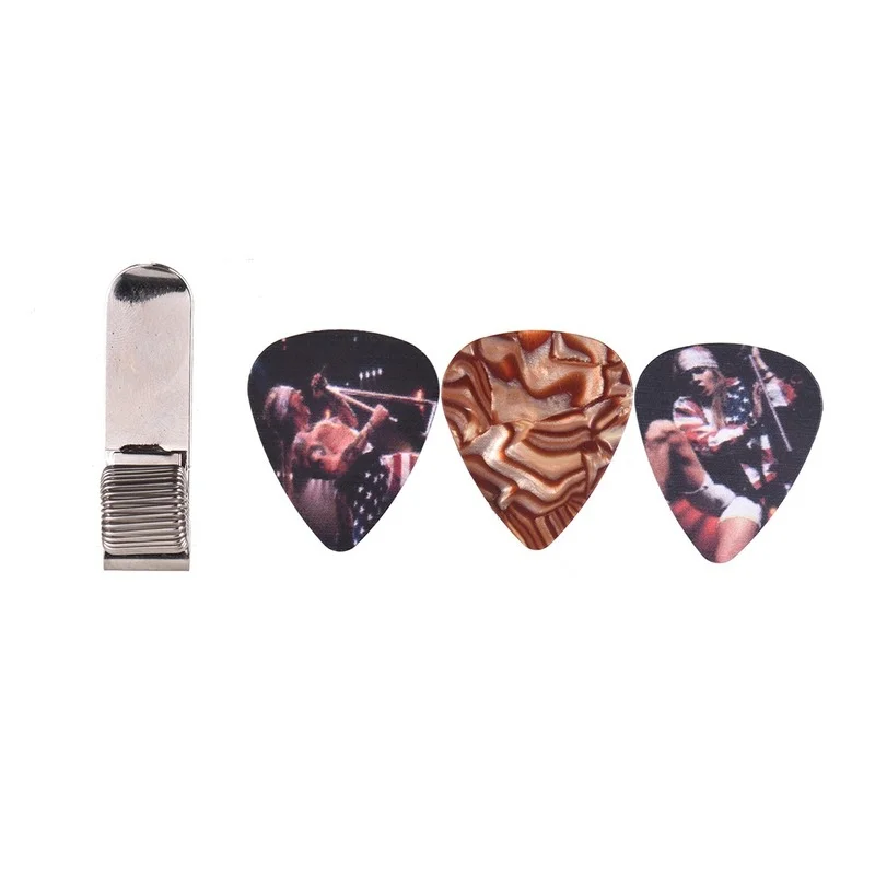 Universal pick gitar logam pemegang klip dengan 3 Pcs pilihan gitar warna acak aksesoris gitar umum