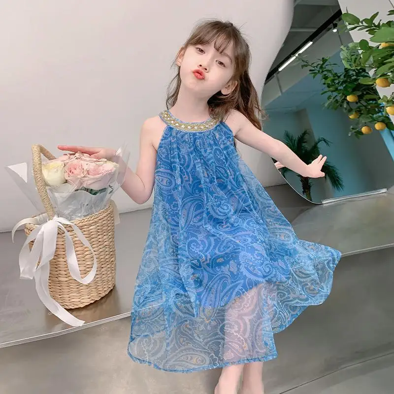 2024 Summer Kids girls chiffon mesh lace Tulle chemise Dresses Formal Princess Children braces skirt 4 5 6 7 8 10 11 12 13 Years