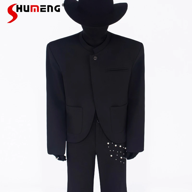 

Men's 2025 New Fashion Button Short Style Suit Jackets Stand Collar Versatile Personality Blazers Trendy Handsome Tailored Coats