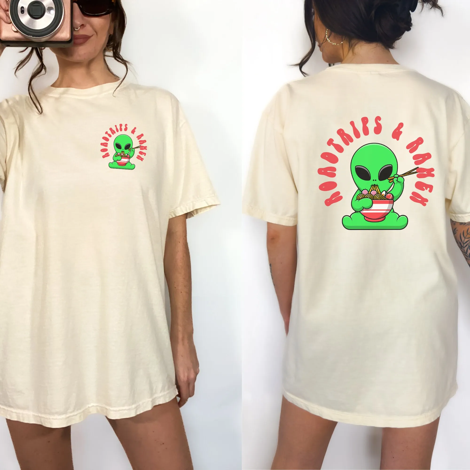 Roadtrips And Raman T Shirt Roadtripping S Alien Ufo Travel 90S Ed Cream