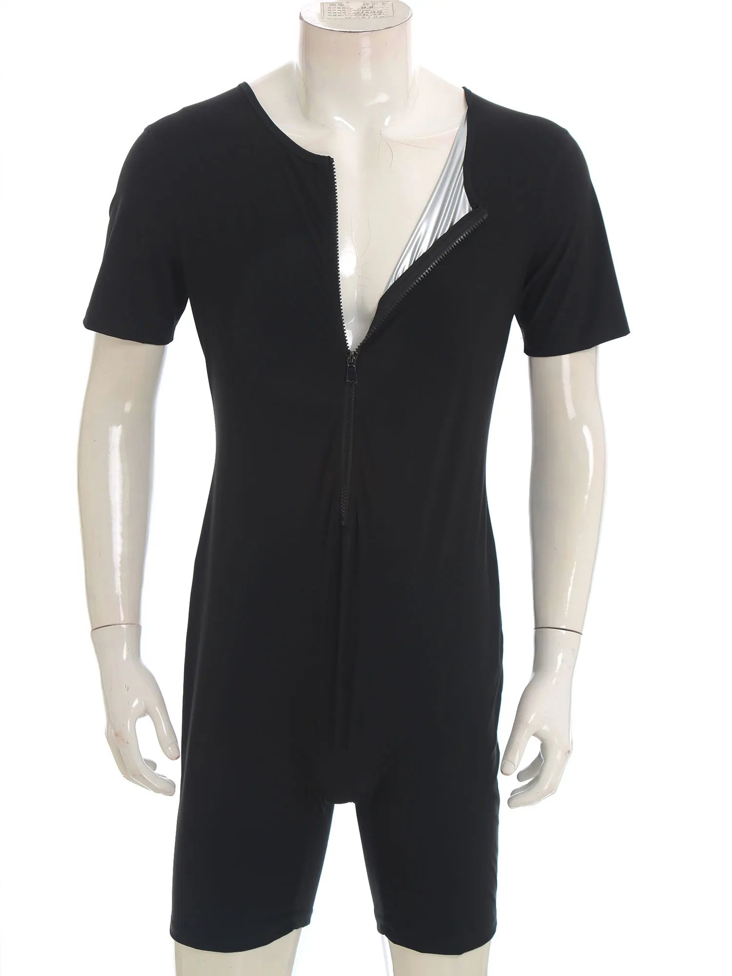 

Men One Piece Lining Shiny Jumpsuit Stylish Tight Trainer Sauna Weight Loss Sweatsuit for Fitness Training Workout Outfits