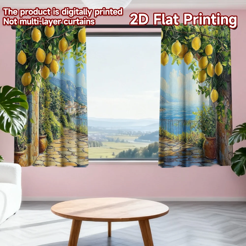

2D flat printing 2pcs Curtains Sunlit Lemon Archway Digital Printed Polyester Drapes Family Party for living room decor for