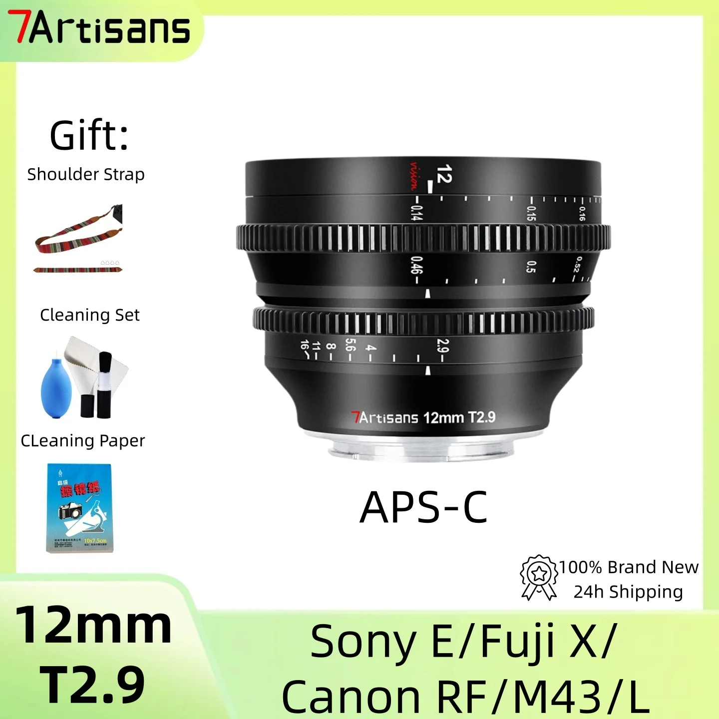 7 artisans 12mm T2.9 APS-C 270 °   Lente de cine ultra gran angular para Sony E a7miv, Fuji XF xpro2, Canon RF, Nikon Z, montura M43 L