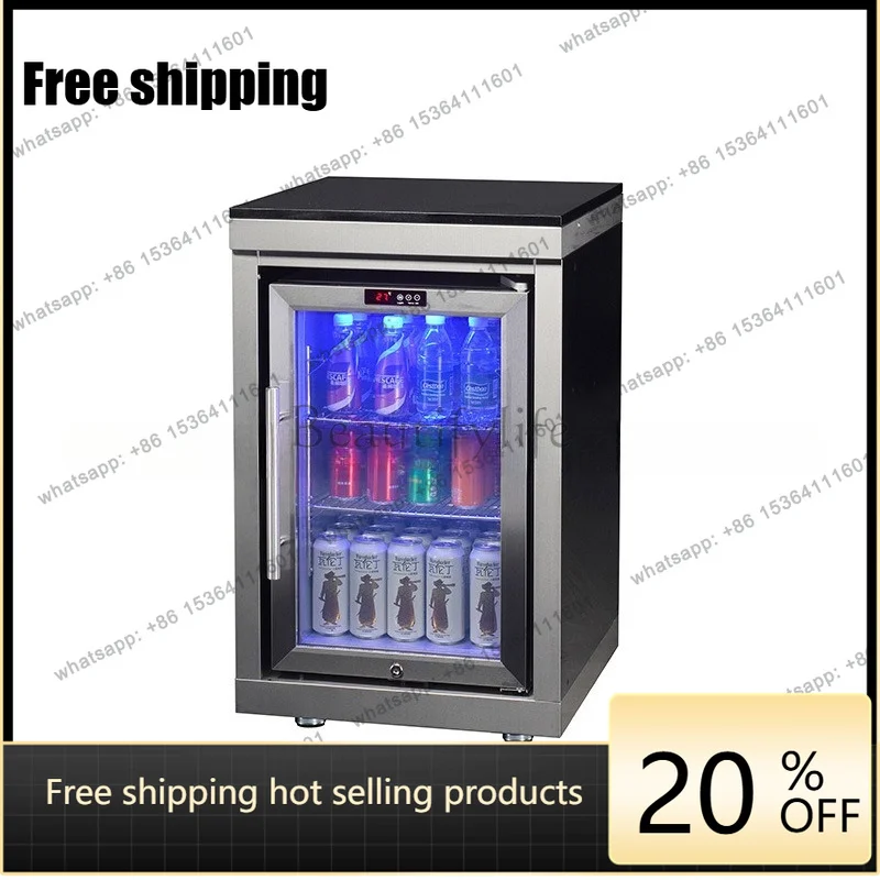 YJ Rustproof Stainless Steel Outdoor Kitchen Fridge Cabinet Waterproof Garden Courtyard BBQ Storage Unit