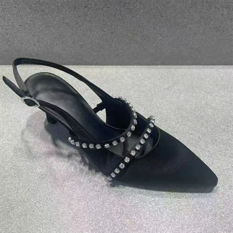 Crystal Women's Sandals Pointed Toe High Heels Shoes Luxury Slippers 2026 Summer Sexy Dress Party Shoes Slingback Slides Woman