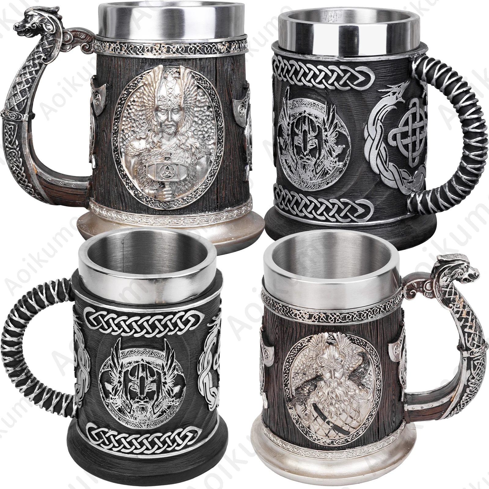 Norse Mythology Odin Thor Mug Tankard 304 Stainless Steel Resin 3D Retro Beer Stein Birthday God of War Lover Gift 600ml 20 oz