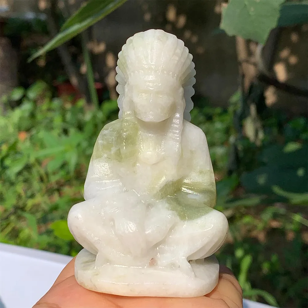 8.5cm CauliFlower Jade Indian Chief Statue Hand Carved Crystal Figurine Reiki Healing Energy Stone Spiritual Decor Gift