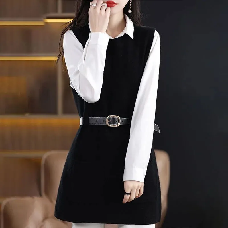 Fashion Knitted Sweater Dress New 2026 Women's Dress Spring Autumn Winter Korean Sleeveless Sweater Vest Dress Vestido Female
