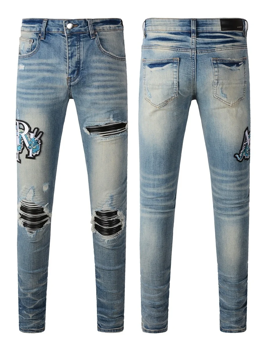 

Worn-Out Slim Fit Jeans Middle Waist Zipper Closure Distred Denim Pants Youth Casual Wear Spring Season Allergy Free