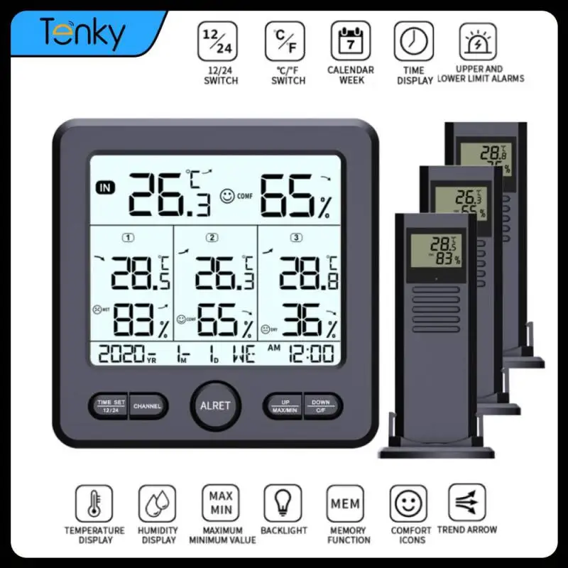 Wireless Weather Station Thermometer TS-6210 Digital Temperature Sensor Hygrometer With 3pcs Remote Sensors Battery Powered