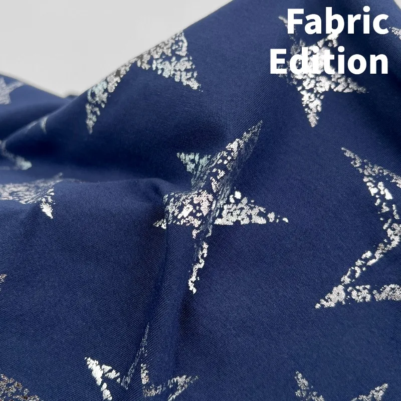Navy Star Blue Print Cotton Fabric Premium Designer Comfortable Casual Fashionable DIY Dress T Shirt Top Sewing Accessories
