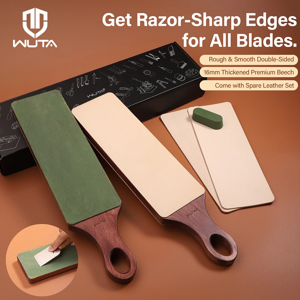 WUTA 2Gen Thicken Leather Strop for Knife Sharpening Polishing Double Sided Chisel Knife Sharpener Compound Kit DIY Craft Tools