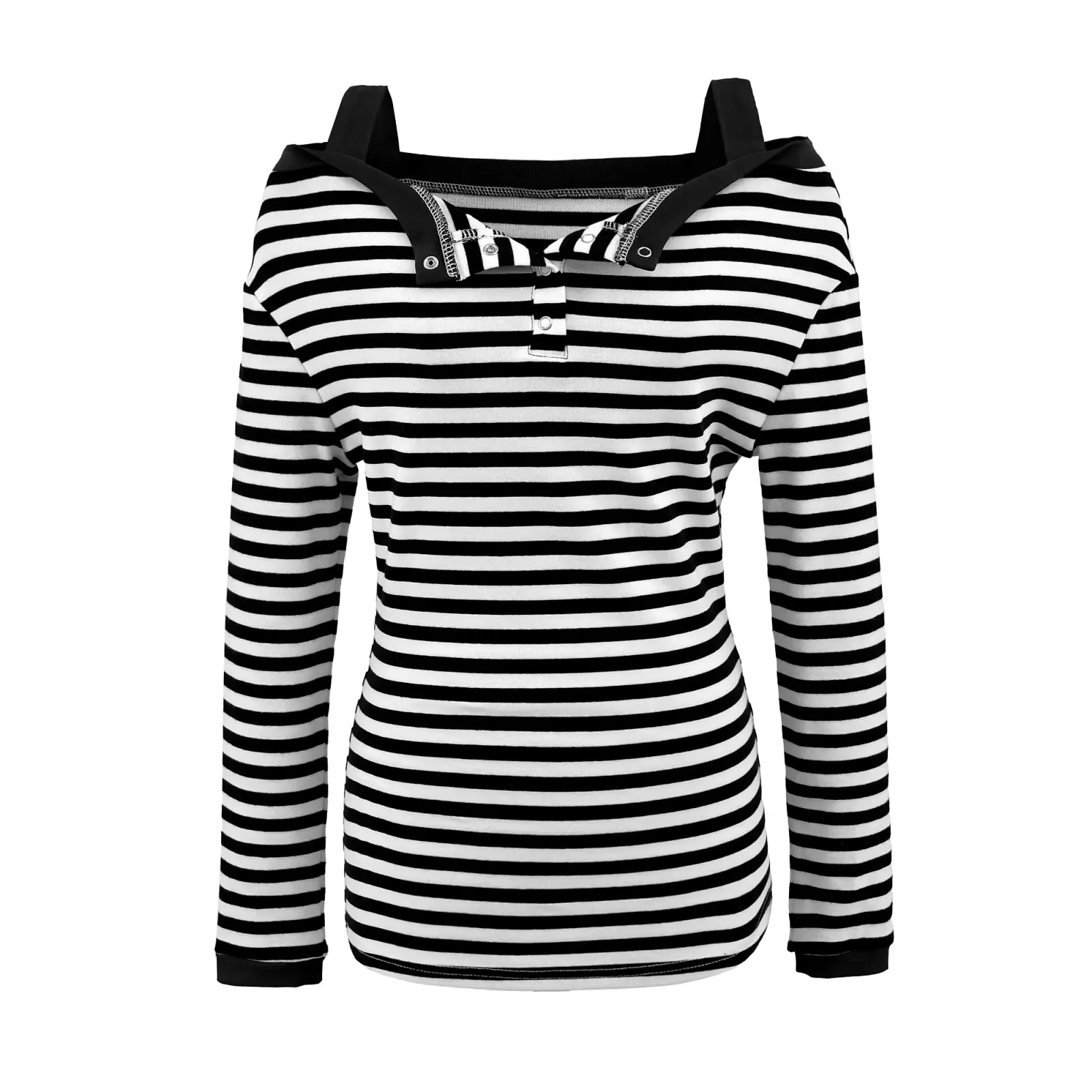 الحلو حار مخطط واحد بكتف واحد طويل Sve تي شيرت المرأة عادية تنوعا التخسيس كسول Sle Ciwalk مزيج القطن