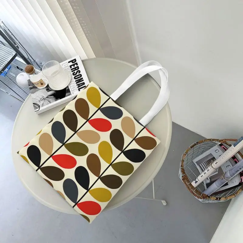 Custom Orla Kiely Flower Shopping Canvas Bags Women Washable Groceries Scandinavian Geometric Style Tote Shopper Bags