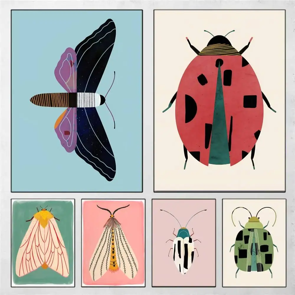 Butterfly Wall Art Ladybug Tiger Moth Beetle Feather Poster Art With Prints Home Bedroom Living Room Decoration Gift