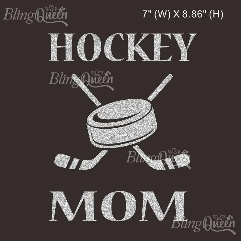 

BlingQueen-Glitter HTV Heat Transfers Vinyl, Colors and Sizes can be Customized, Hockey Mom Design, 12PCs per Lot