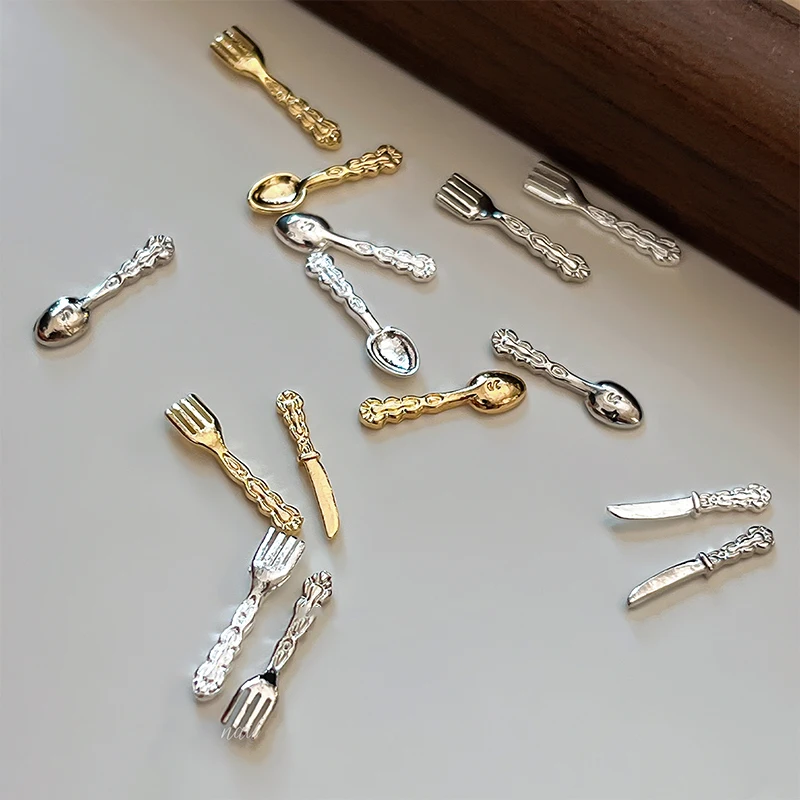 10 قطعة ثلاثية الأبعاد ملعقة شوكة مسمار الفن حلية Craft بها بنفسك الحرفية ل الاكريليك مسمار الديكور الذهب الفضة شكل فريد Charms بها بنفسك حُليات المجوهرات مانيكير #6