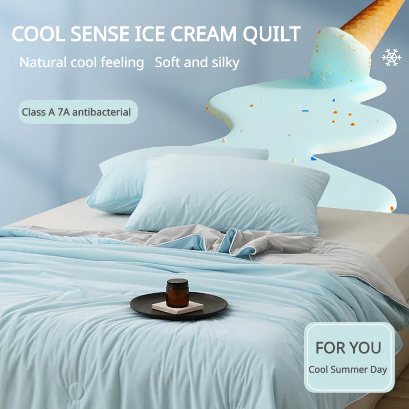 Ice Cream Summer Cooling Quilt Anti-bacterial Naked Sleep Cool Sense Solid Color Printing Air Conditioning Thin Cooling Blanket