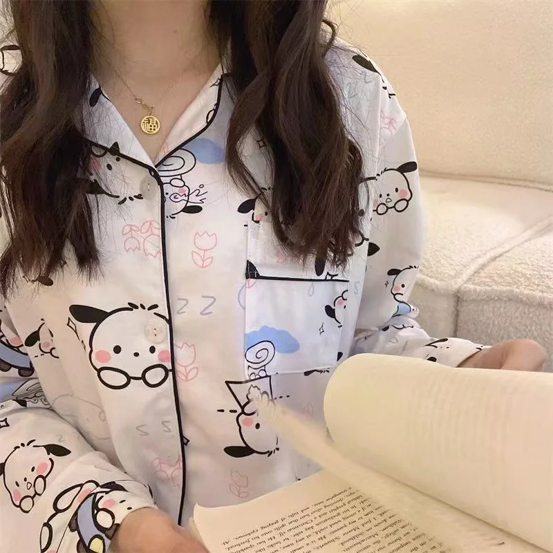 Sanrio Kawaii Pajamas Pochacco Stitch Cute Cartoon Student Soft Cotton Loungewear Home Wear Birthday Gift Girls Toys