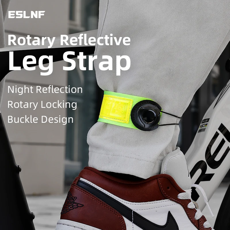 ESLNF Adjustable Reflective Cycling Ankle Strap Rotary Buckle High Visibility Night Riding Safety Band for Road MTB Bike