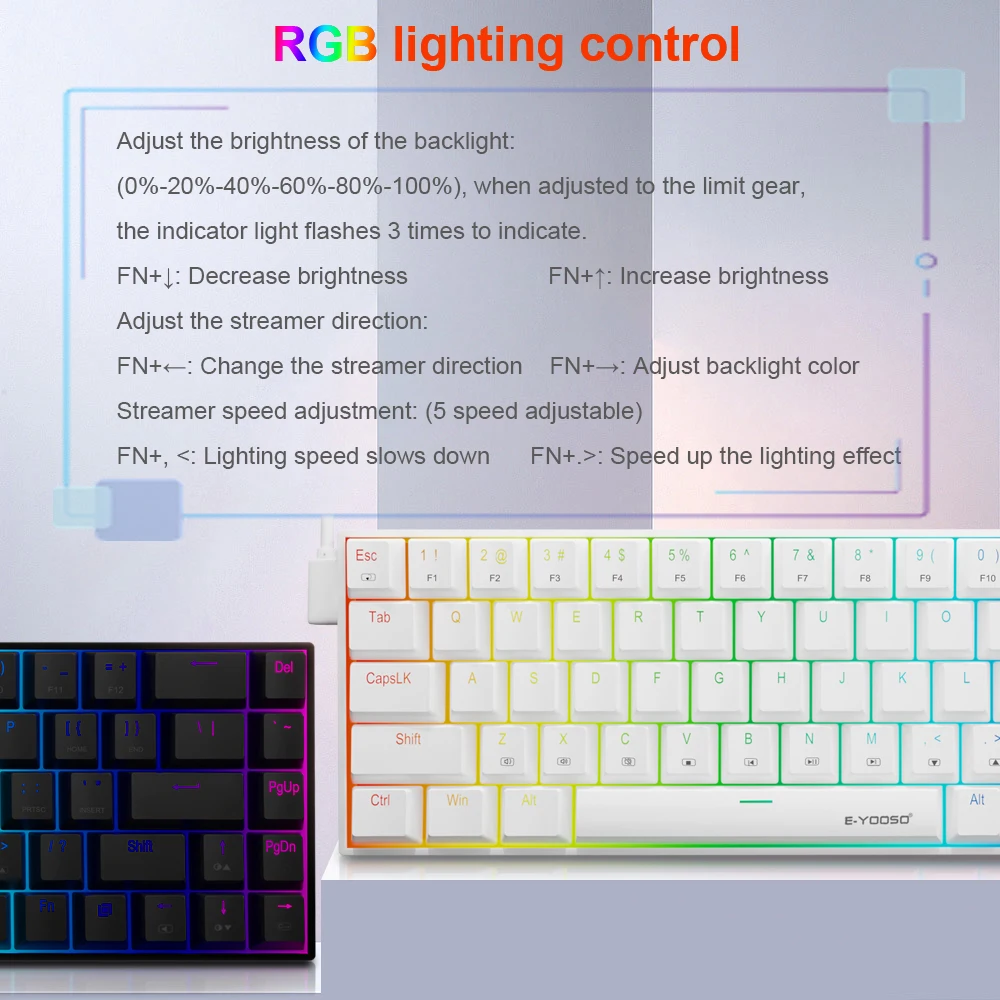 لوحة مفاتيح الألعاب الميكانيكية النحيفة من E-YOOO-Mini ، مفتاح أحمر ، 68 مفتاح ، Z686 RGB ، USB ، سيارة روسية ، برازيلية ، برتو ، كمبيوتر #3