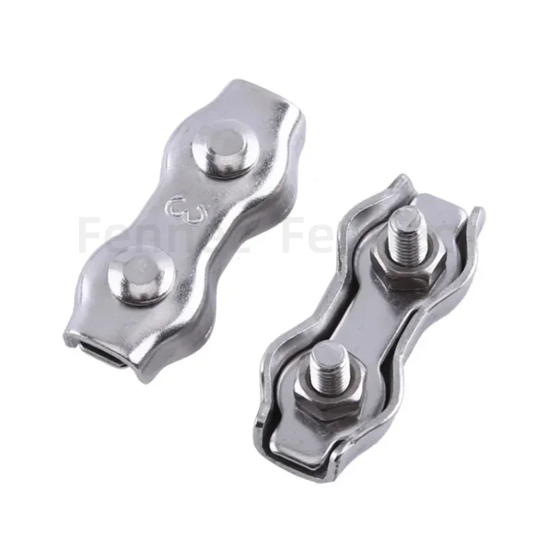 10Pcs M2-M8 Steel Wire Cable Clamp 304 Stainless Steel Double Post Bolt Clip Wire Rope Cable Clamp Caliper Rope Simple Grip