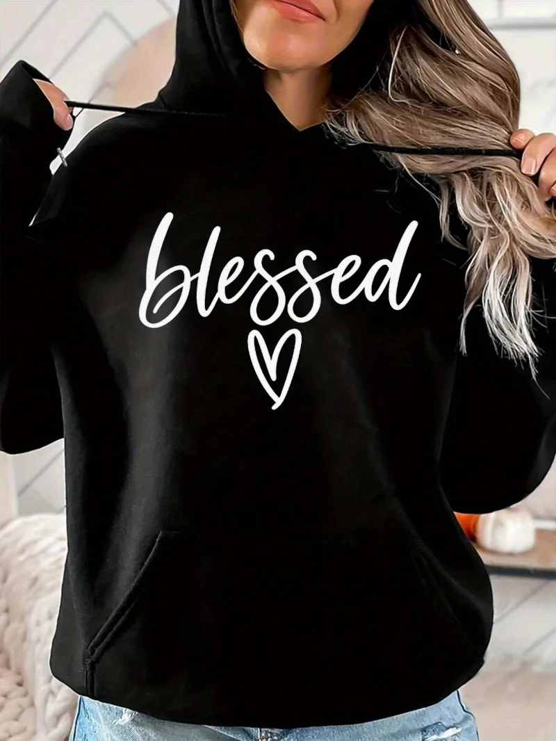 

2025 Autumn and Winter Heartprinted Women's Trendy Casual Hoodie Solid High-end Luxury Is for Both Men and Women Top Y2k