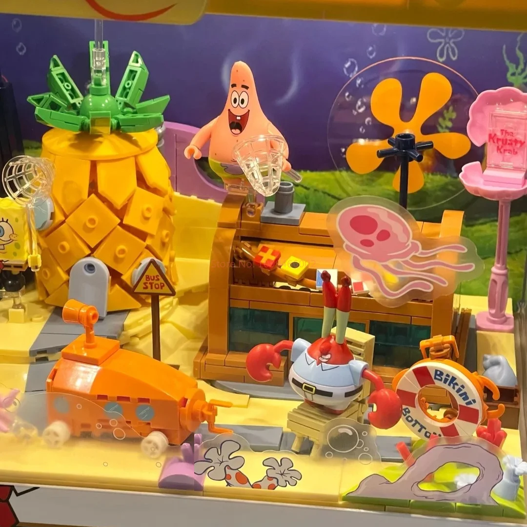 Area-X Spongebob Schwammkopf Bikini Bottom Ocean Scene Bausteine Blind Box USB Lade Glow Light Modell Schreibtisch Dekor Geschenke