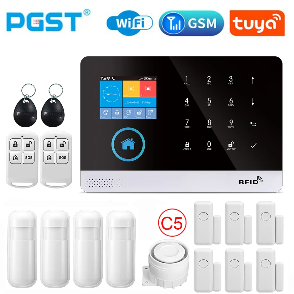 Home security alarm system, WiFi intercom, GSM, remote control, automatic dialing, 433MHz detector, iOS, Android, Tuya applicati