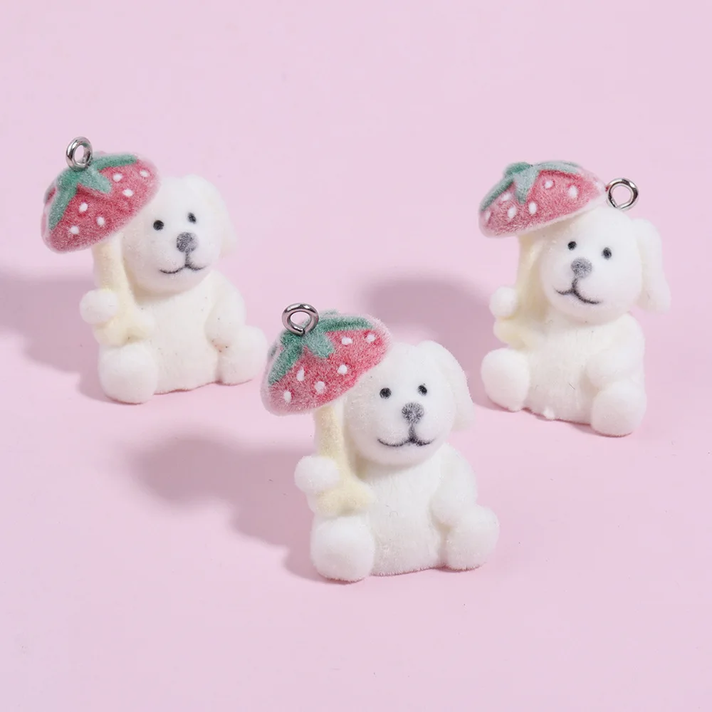 10 Pcs Resin Flocking Plush Little Bear Puppy Pendants for Bags Charms Accessories Keychains DIY  Trinkets Originality Gift