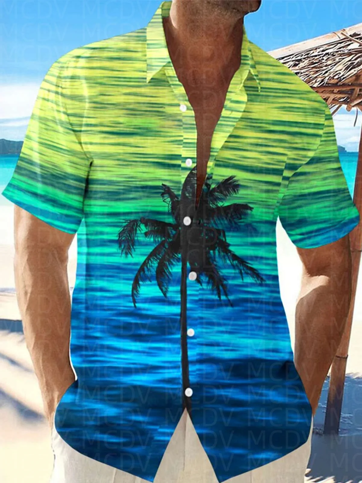 Clock Pattern Men's Hawaiian Shirt Stretch Easy Care Camp Shirt Big Tall