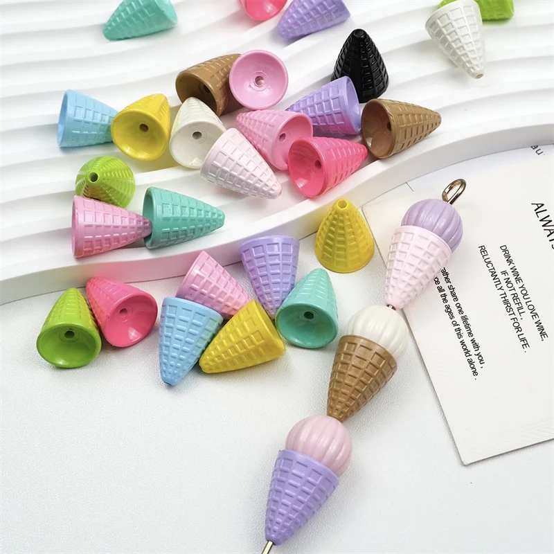 Wholesale 100pcs/lot color print cartoon ice cream shape resin straight hole beads diy jewelry garment pendant accessory
