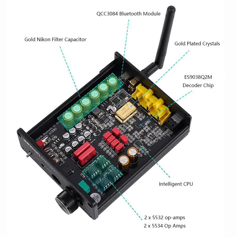 Decodificatore Audio Bluetooth di punta ES9038Q2M DAC QCC3084 modulo Bluetooth APTX-HD formato LDAC adattatore Bluetooth decodificatore USB