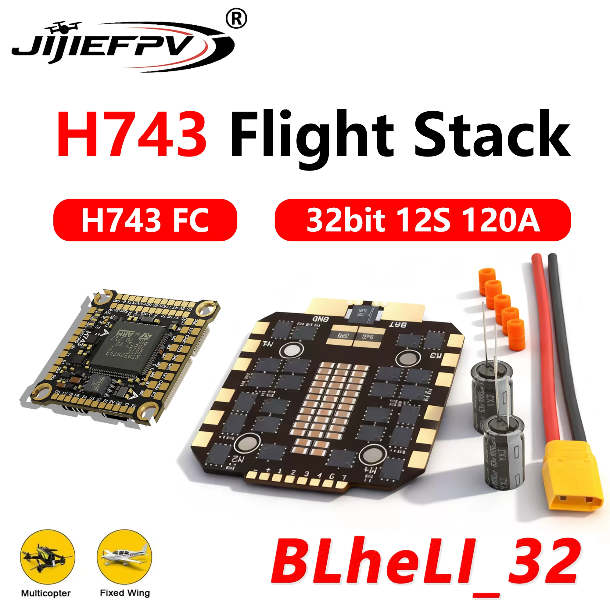 JIJIEFPV H743 BLheLl_32 32bit 120A 12S Stack ICM42688P H743 Flight Controller 120A 4in1 ESC 30.5X30.5mm 3-12S for FPV Dro
