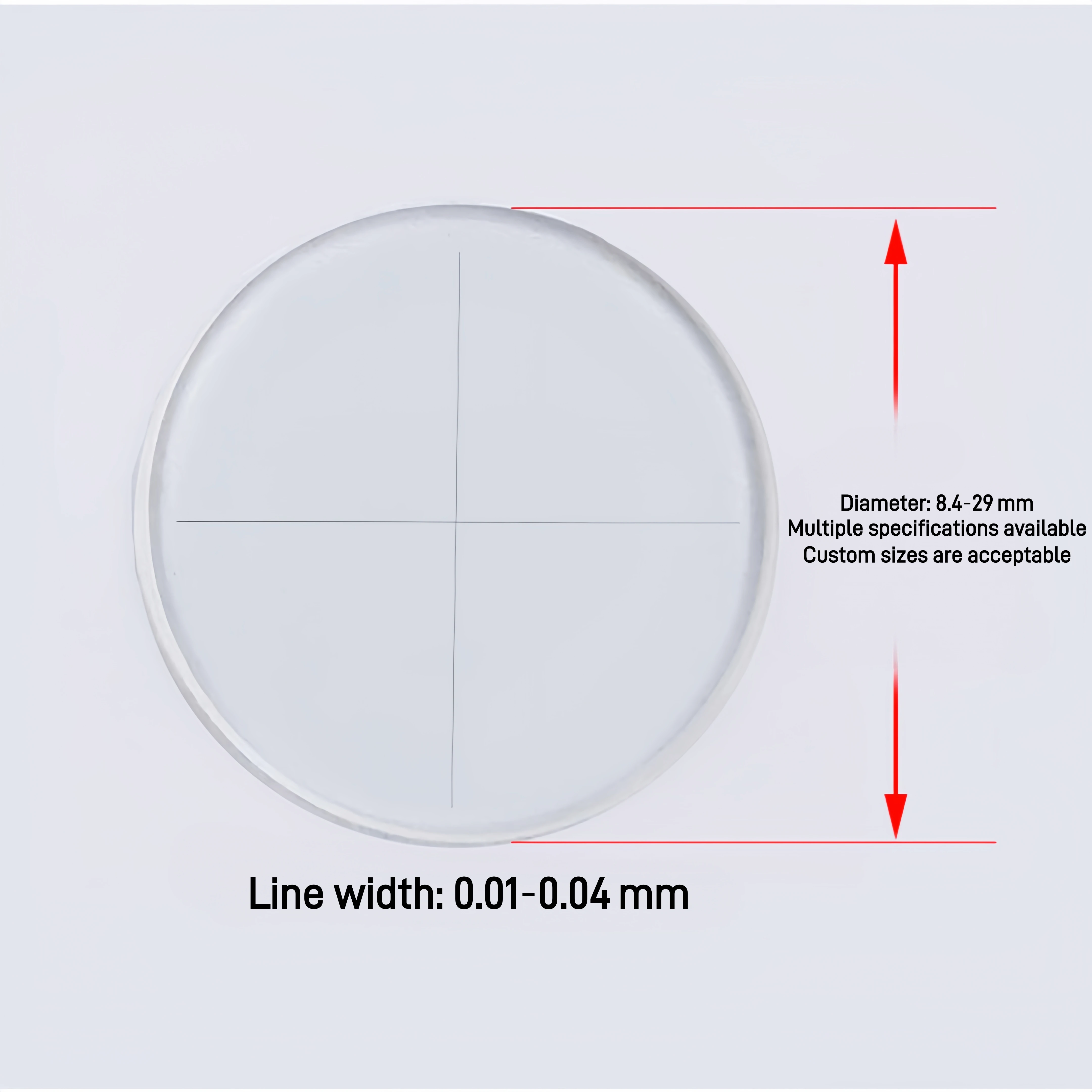 0.01mm Microscope Eyepiece Crosshair Reticle Glass Micrometer Positive Negative Bright Dark Line Calibration Measure Dia8.5-35mm