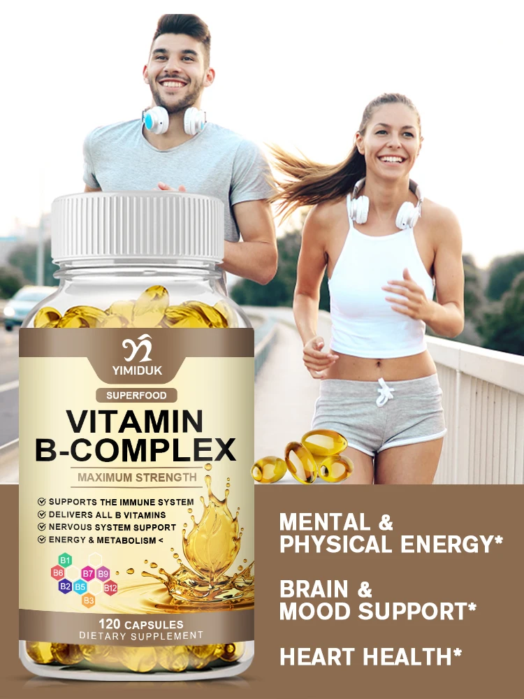 كبسولات فيتامين ب المعقدة الكاملة، مع فيارمين سي، تدعم التمثيل الغذائي، وظيفة البشرة والشعر والدماغ، وتخفيف التوتر، للرجال والنساء #6