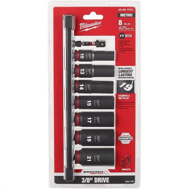 

8 Piece 3/8" Drive Deep Metric Socket Set for Impact Wrenches with Shockwave Technology