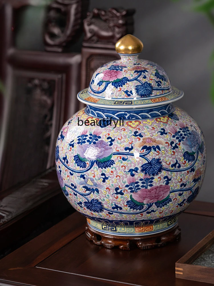 

Jingdezhen Ceramic Tea Pot Hand Painted Decoration Chinese Household with Lid Storage Tank