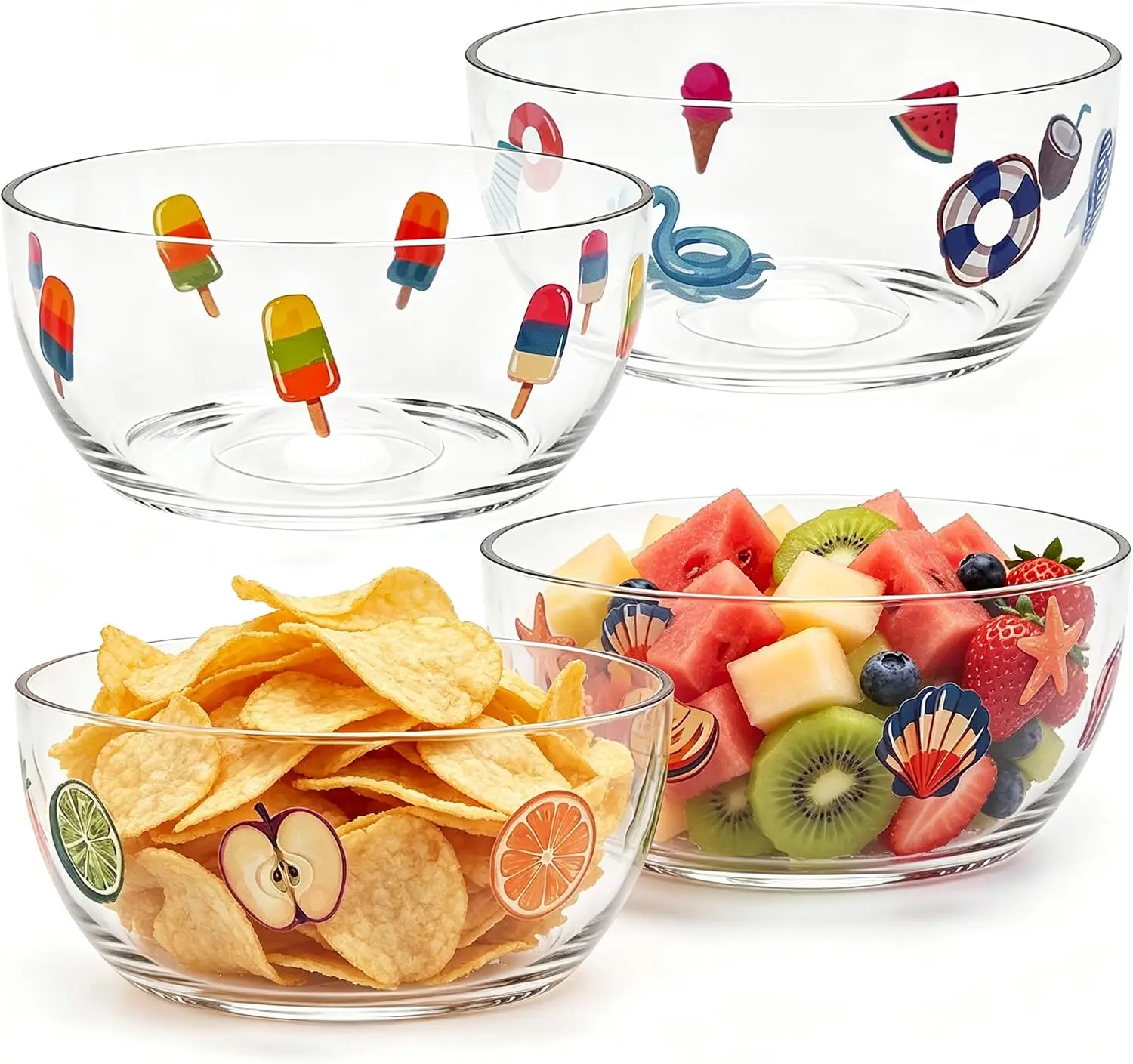 Clear Plastic Candy Bowls Set of 4, 18.3 oz Party Chip Bowls Reusable, Shatterproof